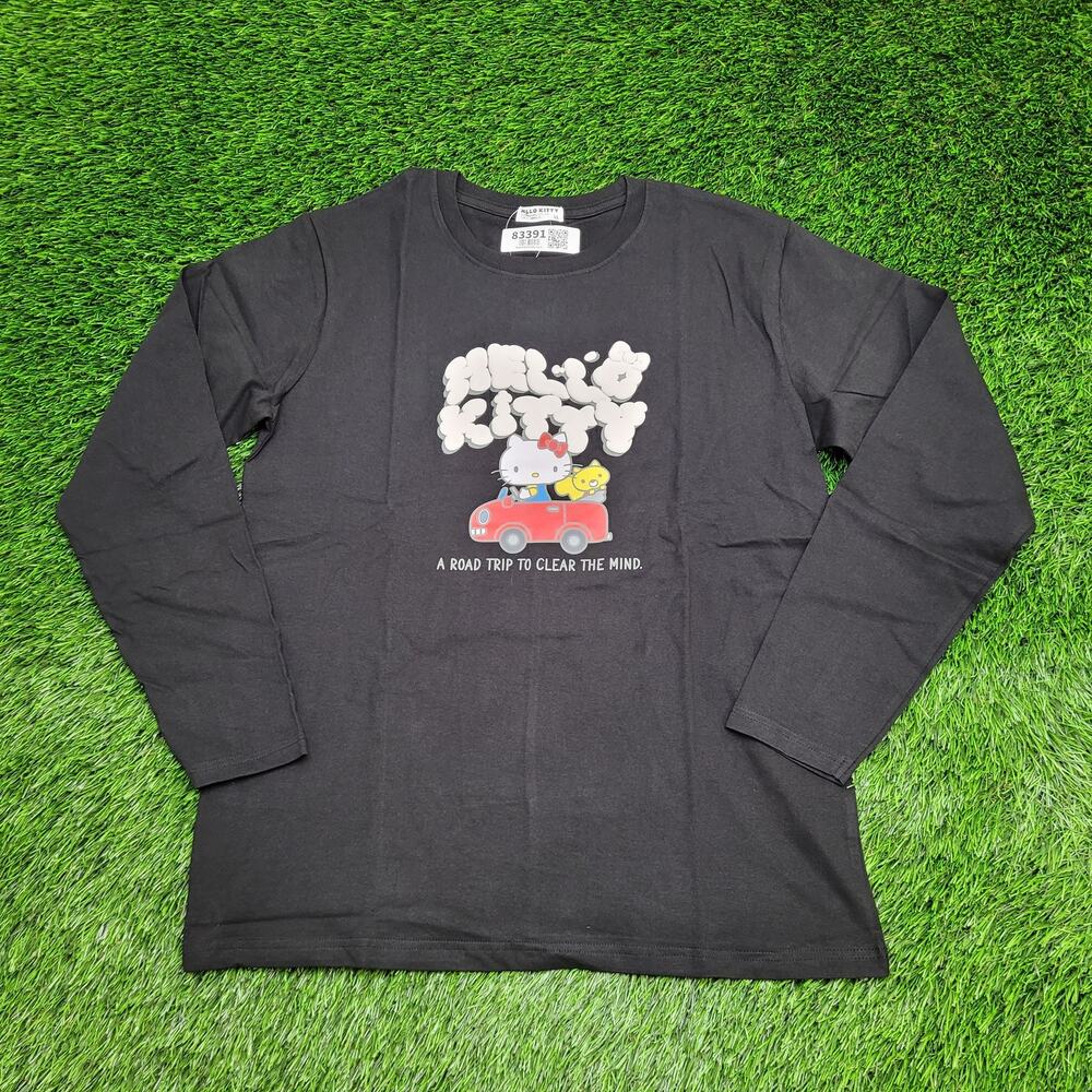 Sanrio Hello-Kitty Car Shirt Womens XL 21x27 Black Japanese Cartoon